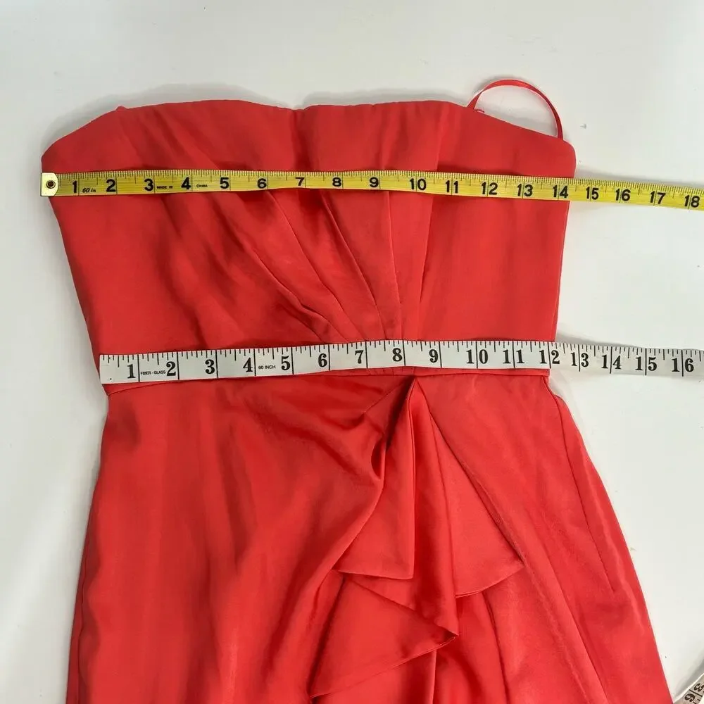 BCBG MaxAzria Ila Strapless Coral Satin Evening Dress Draped 0